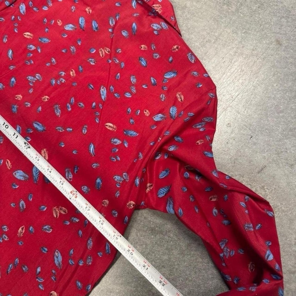 80's Floral Button Up Blouse Women's Red Blue Girlie Indie Casual Shirt 14 - Picture 6 of 7